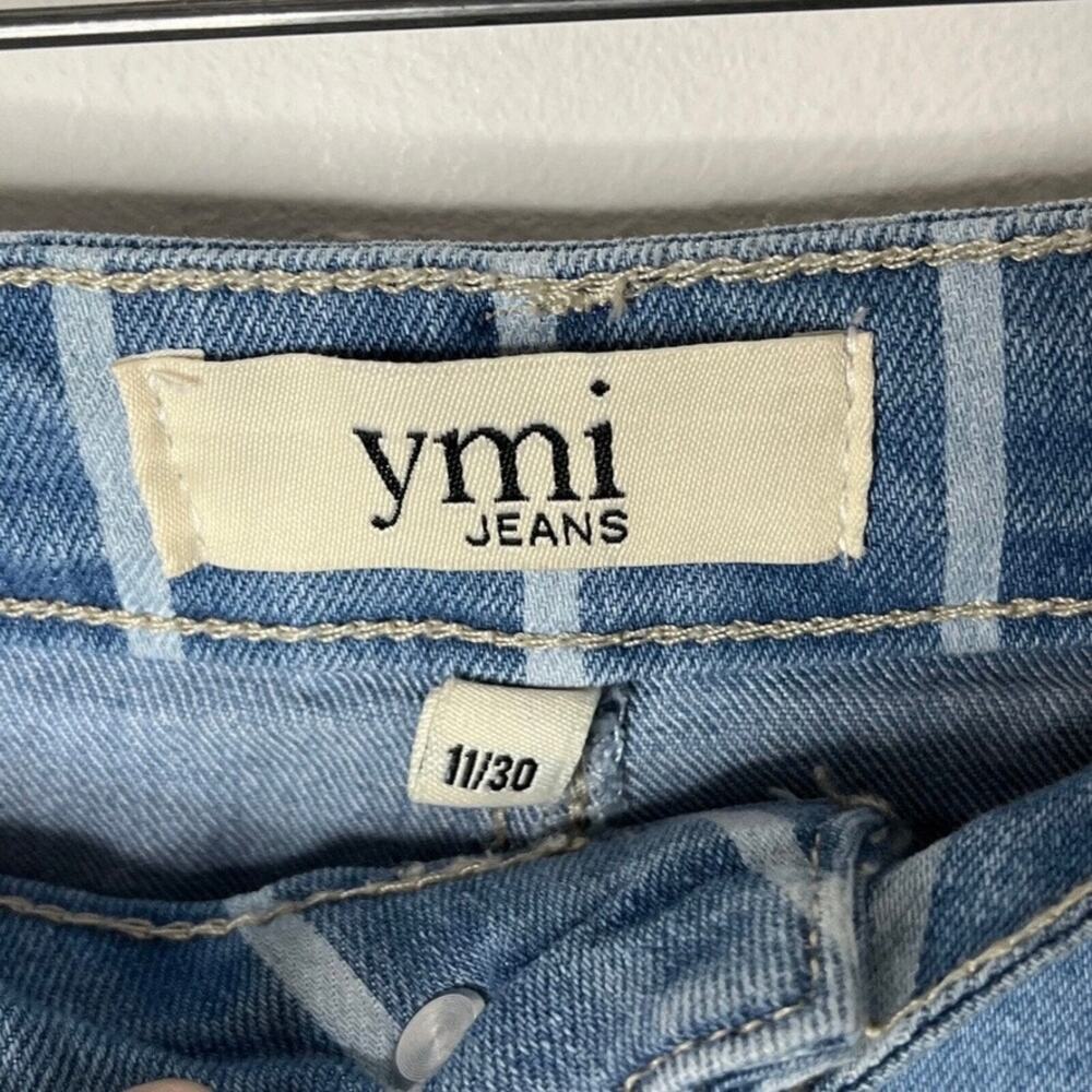 YMI Jeans Women's Denim Mini Skirt Size 11 Striped Cut Off Mid Rise Blue Jean - Picture 5 of 7